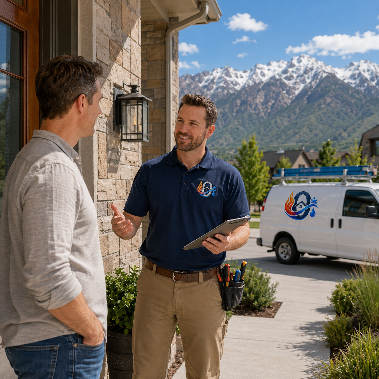 HVAC technician discussing financing options with a Utah homeowner