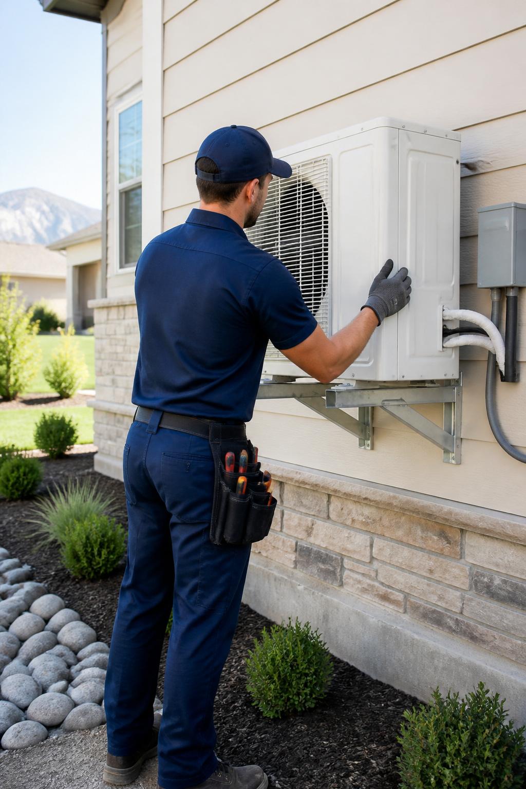 HVAC technician installing an AC unit in Utah