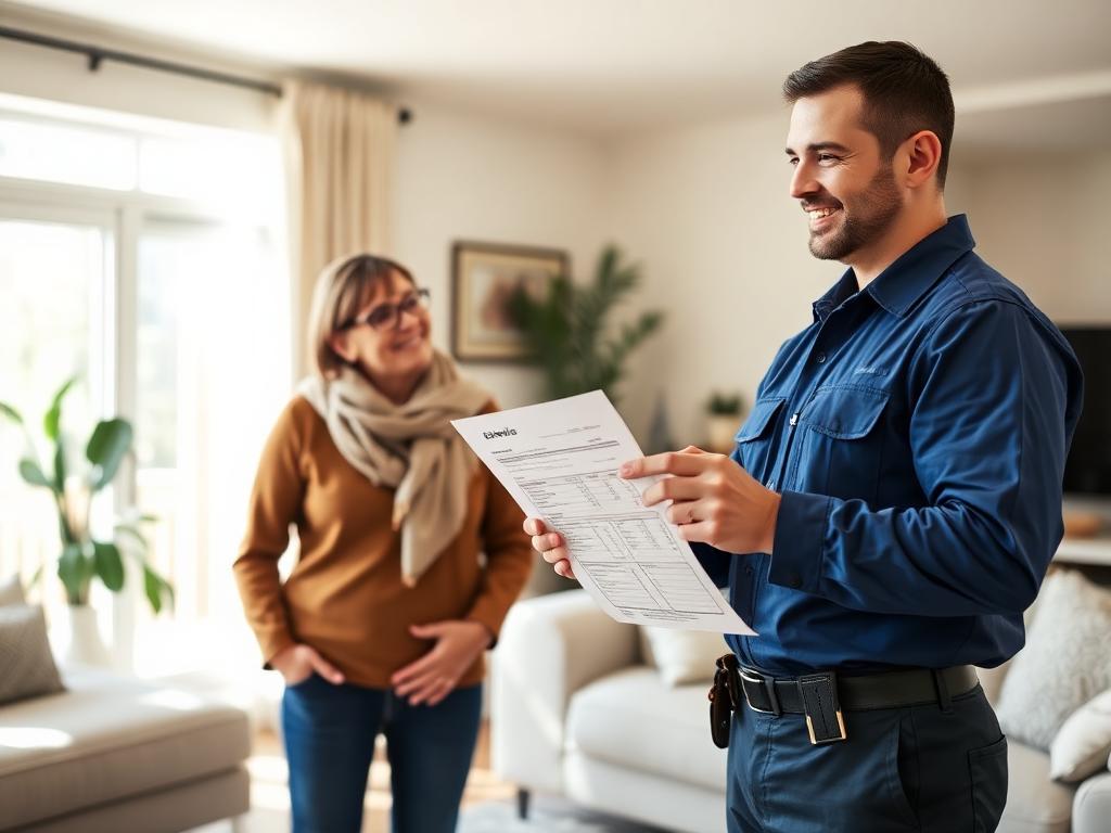 HVAC technician reviewing a clear, upfront estimate with a homeowner